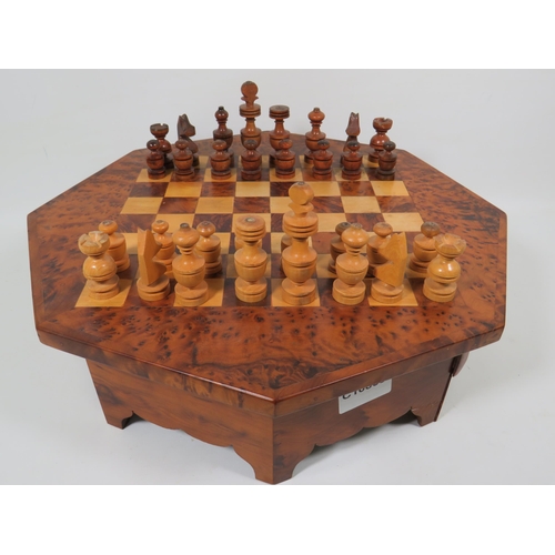 759 - Lovely Chess board and pieces. Comes with single drawer for pieces. All hand made. Board measures ap... 