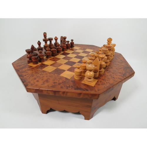 759 - Lovely Chess board and pieces. Comes with single drawer for pieces. All hand made. Board measures ap... 