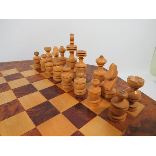 759 - Lovely Chess board and pieces. Comes with single drawer for pieces. All hand made. Board measures ap... 