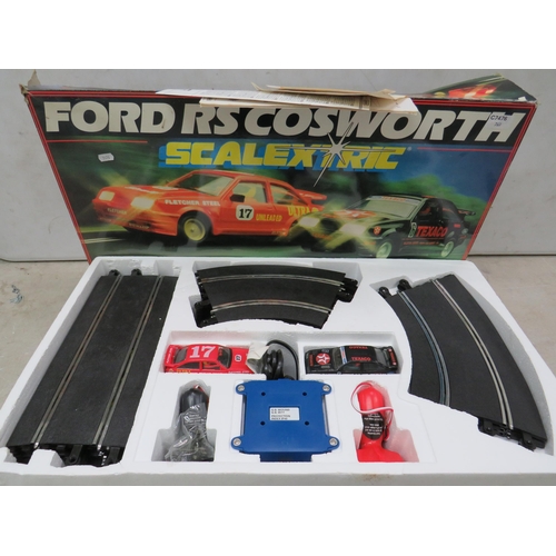 763 - Scalextric Ford RS Cosworth Road Racing Set which appears to be complete. Box complete but in slight... 