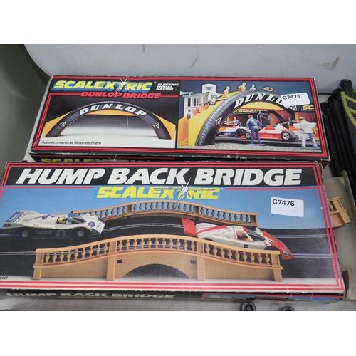 765 - Large Selection of Scalextric Track, Straights, Curves, Banked Curves, Crash Barriers, spare cars et... 