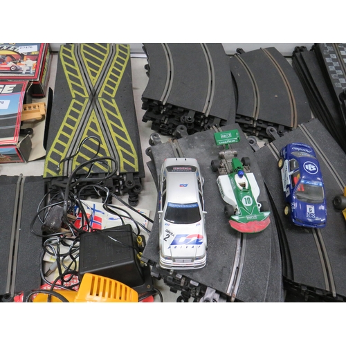 765 - Large Selection of Scalextric Track, Straights, Curves, Banked Curves, Crash Barriers, spare cars et... 