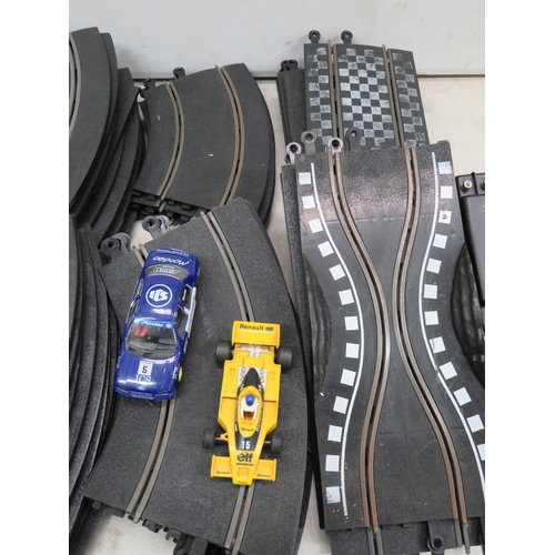 765 - Large Selection of Scalextric Track, Straights, Curves, Banked Curves, Crash Barriers, spare cars et... 