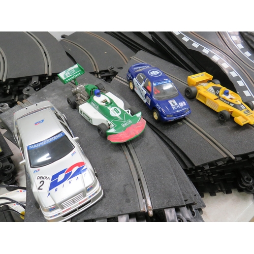 765 - Large Selection of Scalextric Track, Straights, Curves, Banked Curves, Crash Barriers, spare cars et... 