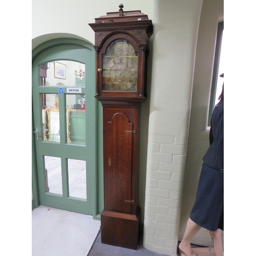 771 - Lovely Oak Cased Long case clock with Brass dial, month face and subsidary dial. Maker was Rob Jacks... 