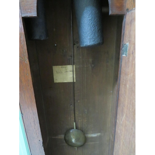 771 - Lovely Oak Cased Long case clock with Brass dial, month face and subsidary dial. Maker was Rob Jacks... 