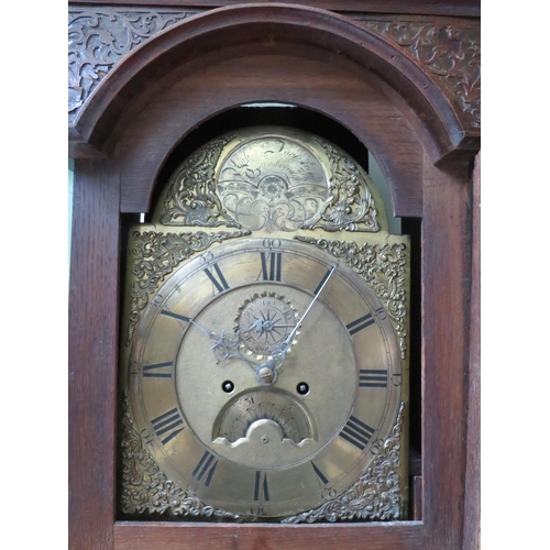 771 - Lovely Oak Cased Long case clock with Brass dial, month face and subsidary dial. Maker was Rob Jacks... 