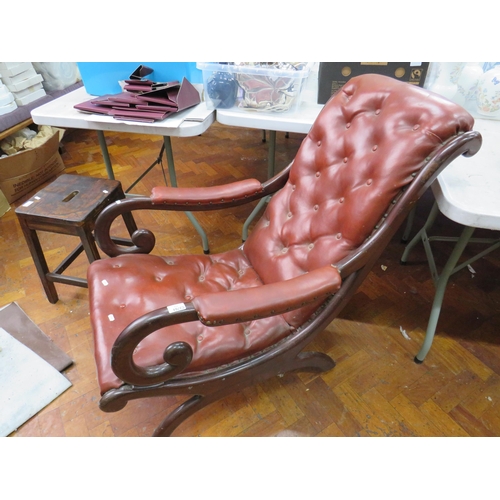 779 - Late 19th Century X frame Recliner with buttoned leather upholstery along with an adjustable Gout st... 