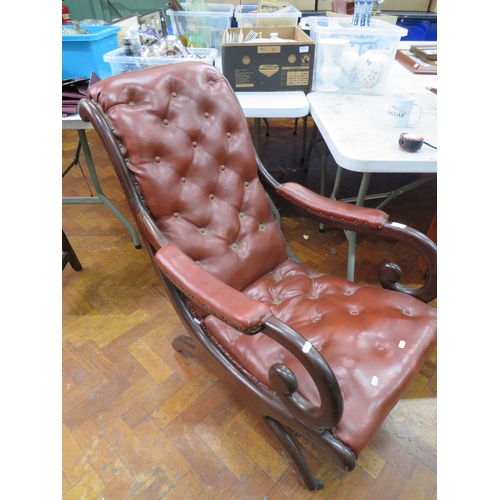 779 - Late 19th Century X frame Recliner with buttoned leather upholstery along with an adjustable Gout st... 