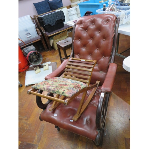 779 - Late 19th Century X frame Recliner with buttoned leather upholstery along with an adjustable Gout st... 