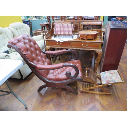 779 - Late 19th Century X frame Recliner with buttoned leather upholstery along with an adjustable Gout st... 