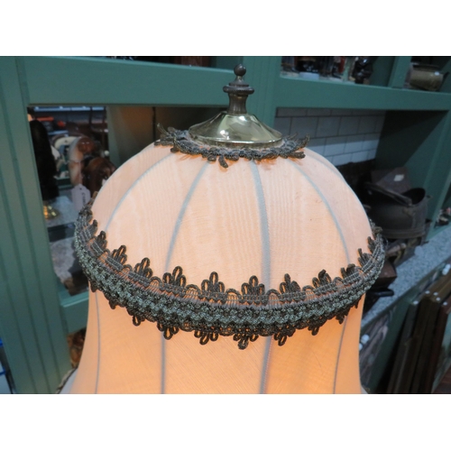 784 - Lovely Glass and Brass table lamp with domed topped Parasol shaped Shade. Glass centre to brass body... 