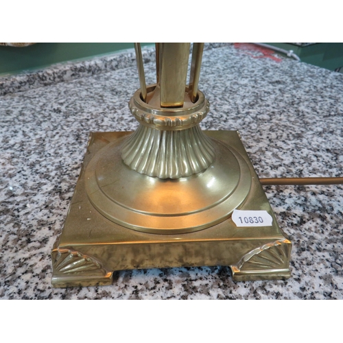 784 - Lovely Glass and Brass table lamp with domed topped Parasol shaped Shade. Glass centre to brass body... 