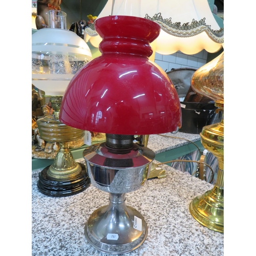 787 - Contemporary Aladdin 21 Oil Lamp with Steel body and reservoir with Cherry Oplaline glass shade and ... 