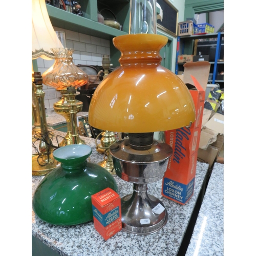 789 - Contemporary Aladdin 21 Oil Lamp with Steel body and reservoir with Orange Oplaline glass shade and ... 