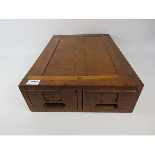 2043 - Vintage wooden two drawer card filing cabinet, 14.5