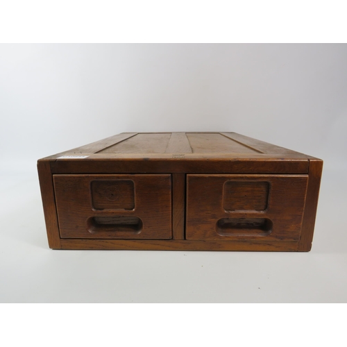 2043 - Vintage wooden two drawer card filing cabinet, 14.5