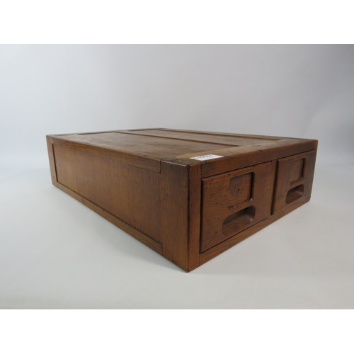 2043 - Vintage wooden two drawer card filing cabinet, 14.5