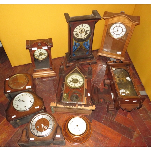 2078 - Selection of Vintage wall and mantle clocks for spares or repair.