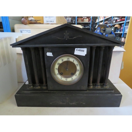 2079 - Slate Mantle clock with enamel face for spares or repair.