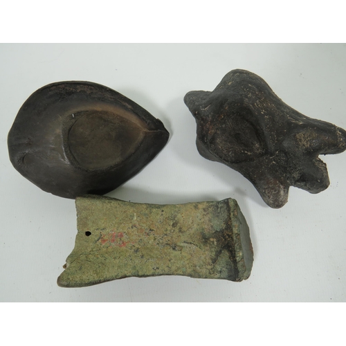 371 - Various metal detecting finds including lighters, lipstick cases  etc and 2 antique ceramic oil lamp... 