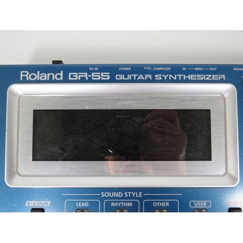 864 - Roland GR-55s Foot Operated Guitar synthesizer with power cord and pick up cables. With original box... 