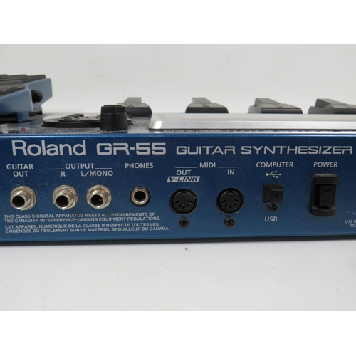 864 - Roland GR-55s Foot Operated Guitar synthesizer with power cord and pick up cables. With original box... 