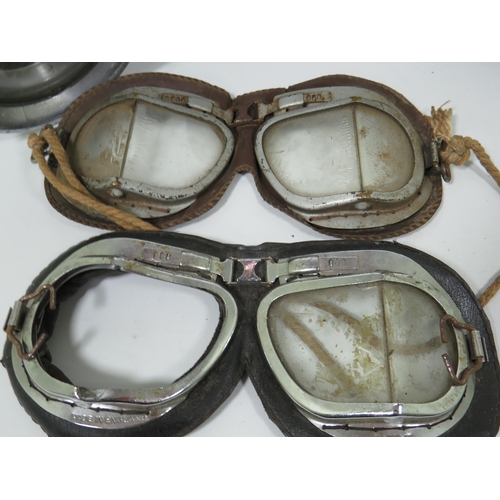 887 - Collection of Vintage cycle or motorcycle lamps plus goggles, one will need new lens. See photos.