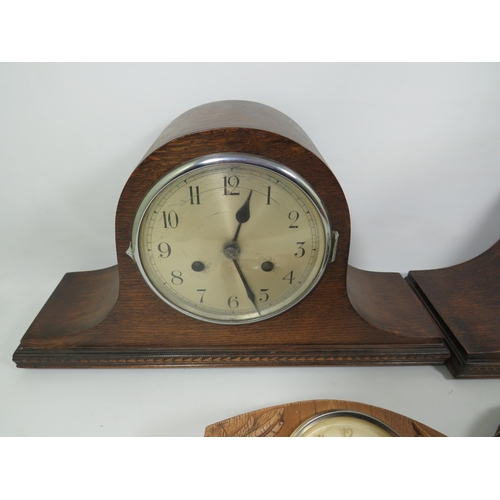 888 - Two Napoleon hat mantle clocks for spares or repair plus a smaller westclox  and barometer. See phot... 