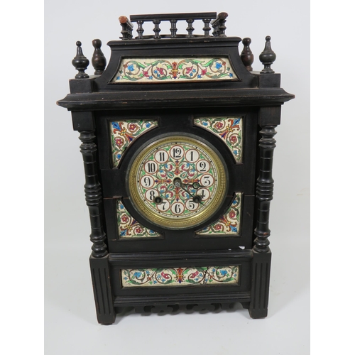 889 - Very Pretty Ceramic decorated Mantle or Bracket clock. In running order with pendulum and key. May n... 