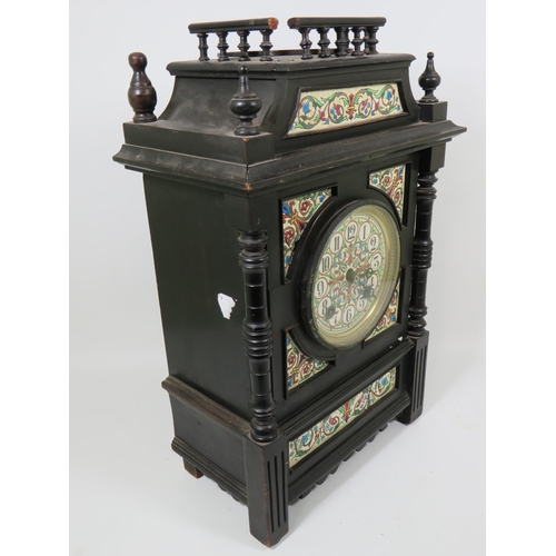 889 - Very Pretty Ceramic decorated Mantle or Bracket clock. In running order with pendulum and key. May n... 