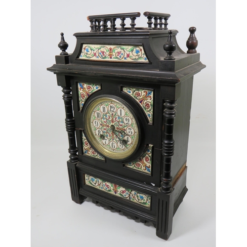 889 - Very Pretty Ceramic decorated Mantle or Bracket clock. In running order with pendulum and key. May n... 