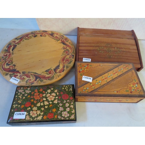 2086 - Selection of Wooden items to include turning cake decorators board plus decorated lidded boxes. See ... 