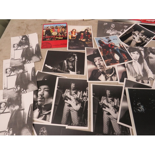 2091 - Selection of Publicity shots, prints, Scrap book cut outs of Jimi Hendrix, Beatles and Marc Bolan to... 