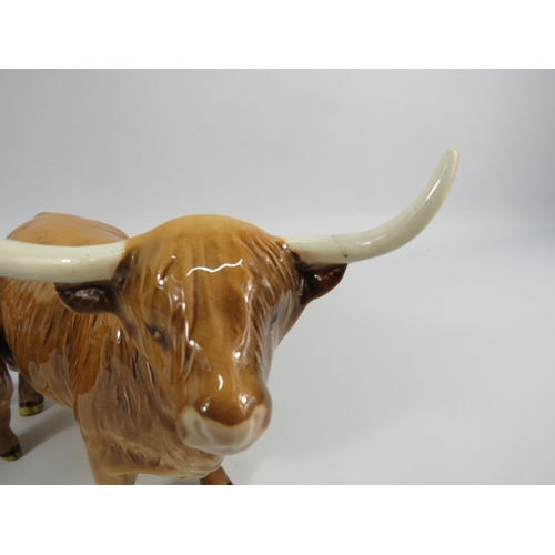 20 - Beswick Highland Cattle Bull, Cow and Calf. ( the cow has had a repair to one horn see pics)