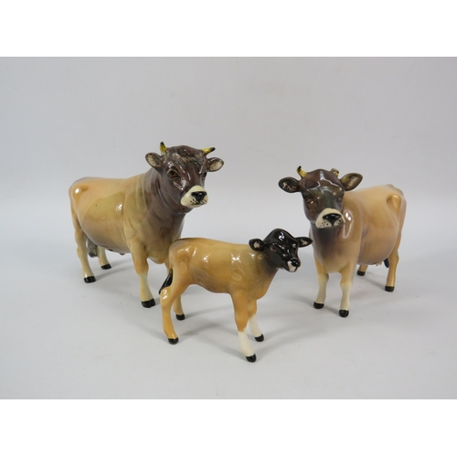 21 - Beswick Jersey Cow figurines Dunsley Coy Boy, Newton Tinkle and calf. (cow missing a horn see pics)