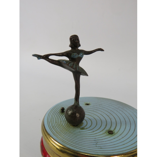 3 - Vintage Czechoslovakian Musical Rouge pot with cold painted Bronze Ballerina dancer to the lid,  in ... 