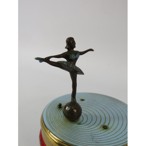 3 - Vintage Czechoslovakian Musical Rouge pot with cold painted Bronze Ballerina dancer to the lid,  in ... 