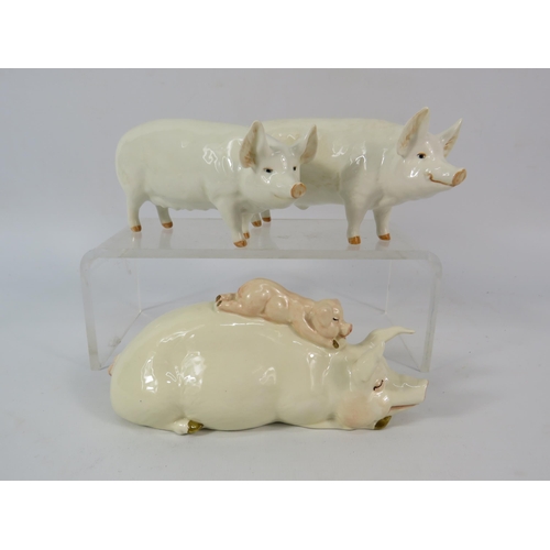 33 - Beswick Pig figurines CH Wall boy and Wall Queen plus a Sow with picglet on its back.