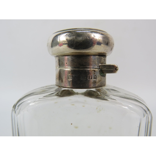 35 - Mappin and Webb London 1923 Glass hip flask with sterling silver detachable base and tortoise shell ... 