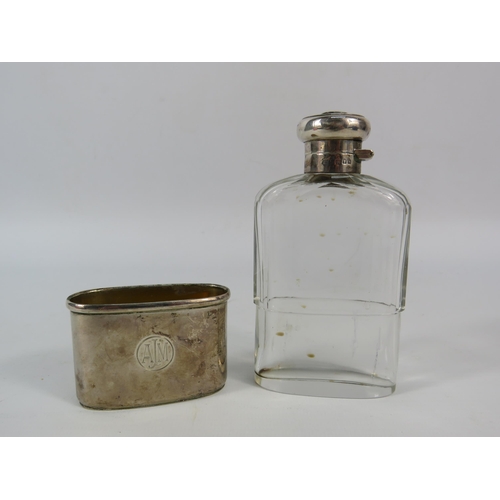 35 - Mappin and Webb London 1923 Glass hip flask with sterling silver detachable base and tortoise shell ... 