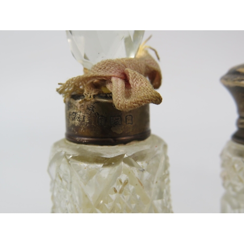 37 - Selection antique bottles and pots with sterling silver collars and lids.