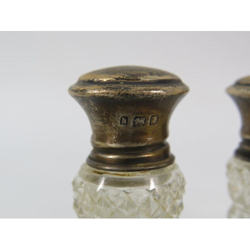 37 - Selection antique bottles and pots with sterling silver collars and lids.