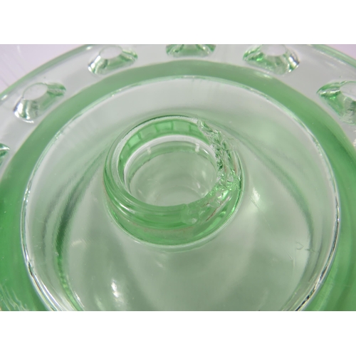 42 - Art deco Josef Inwald Uranium green glass centre piece bowl with figural fish, 11.5