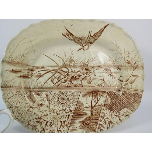 44 - Antique Poulson bros Aesthetic brown transfer print pottery plate (Ferrybridge Yorkshire), plus a Fo... 