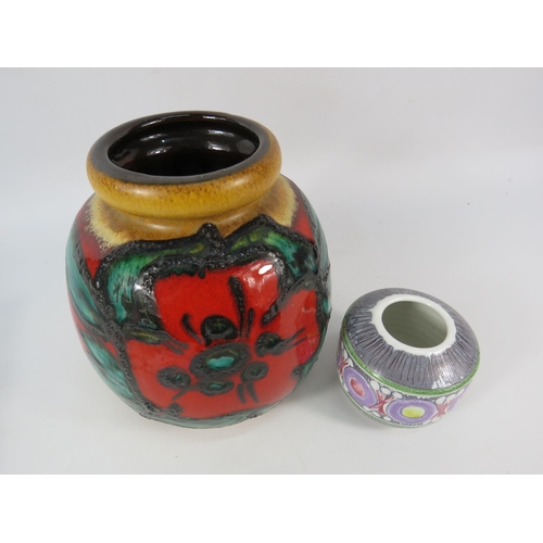 47 - Vintage German fat lava pottery vase plus a Laholm Swedish petite polychromed vase signed to base. T... 