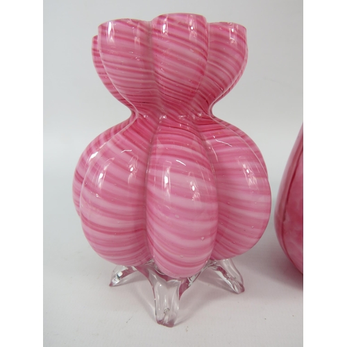 56 - Pair of Antique Stourbridge pink art glass vases plus one other with a silver collar dated 1927. The... 