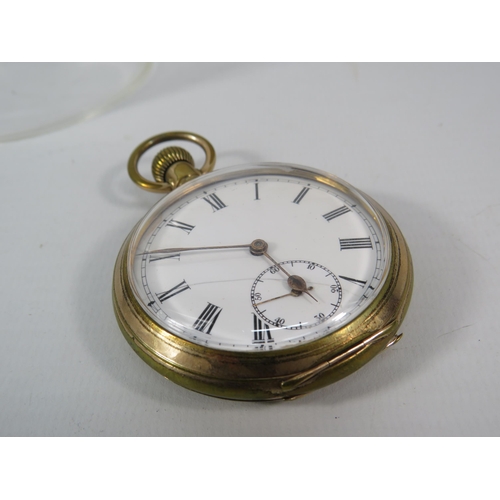 57 - American made Philidelphia watch case company gold tone enamel face pocket watch in running order wi... 