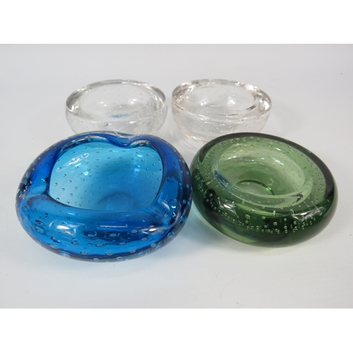 58 - Four controlled bubble art glass bowls, Whitefriars, etc.