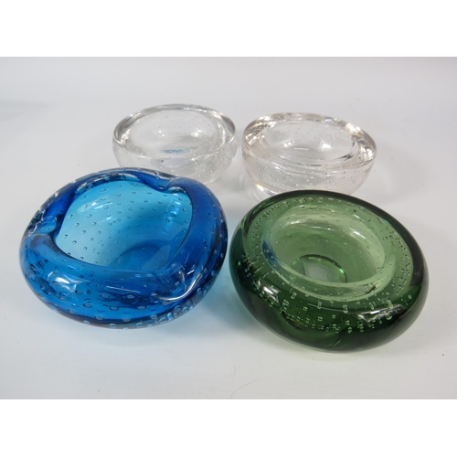 58 - Four controlled bubble art glass bowls, Whitefriars, etc.